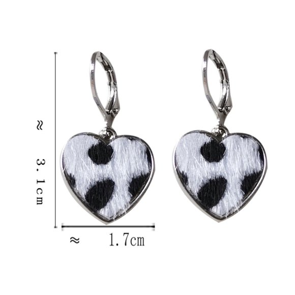 💕Last one Cow Print Hear Huggies Hoops Earrings - Picture 11 of 12